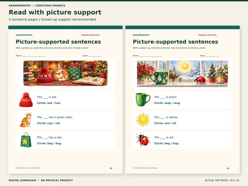 Support Circle S Worksheet.pdf Christmas Phonics Workbook: 50-page CVC & Short Vowel Activities for ...