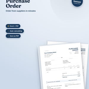 Purchase Order Template Excel and PDF, Editable PO Form with Auto Totals