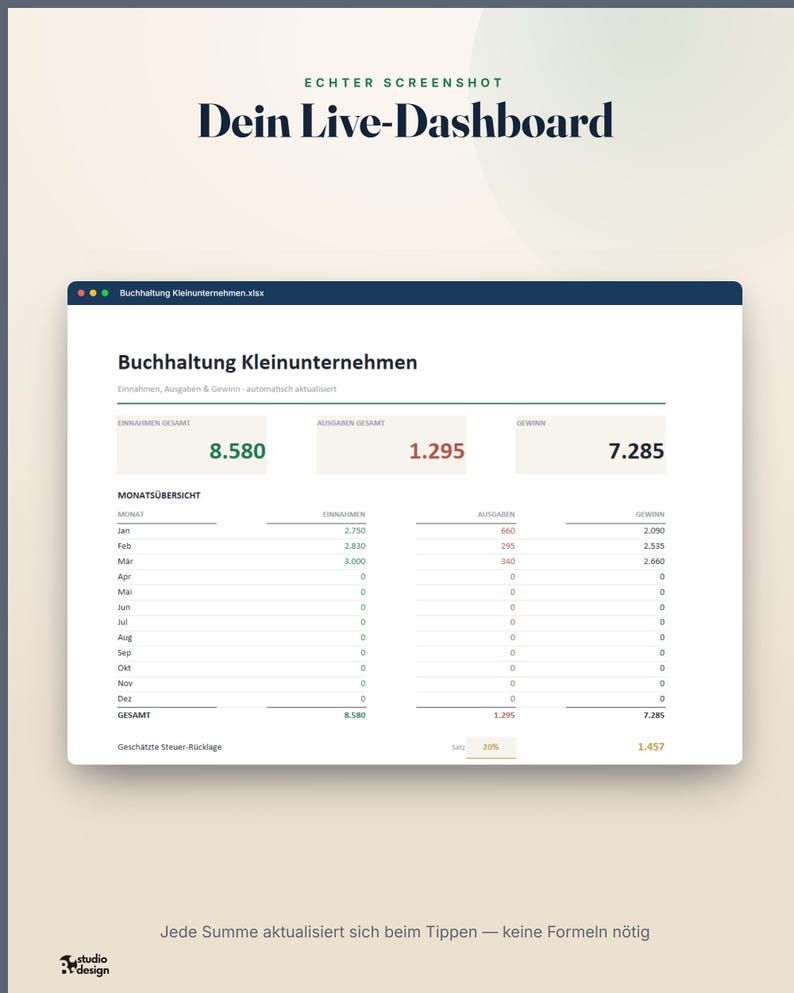 Tyskt bokföringskalkylblad, Buchhaltung Excel Vorlage bild 3