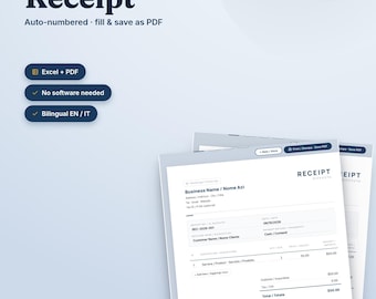 Kvittomall Excel och PDF, betalningskvitto på engelska och italienska