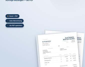 German Order Confirmation Template Excel and PDF, Auftragsbestätigung