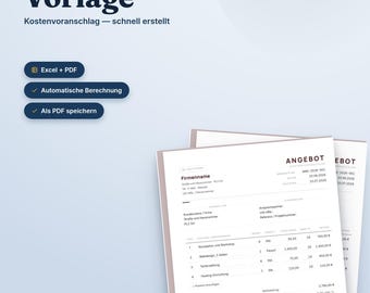 German Quote Template Excel and PDF, Angebot Vorlage with VAT and Discount