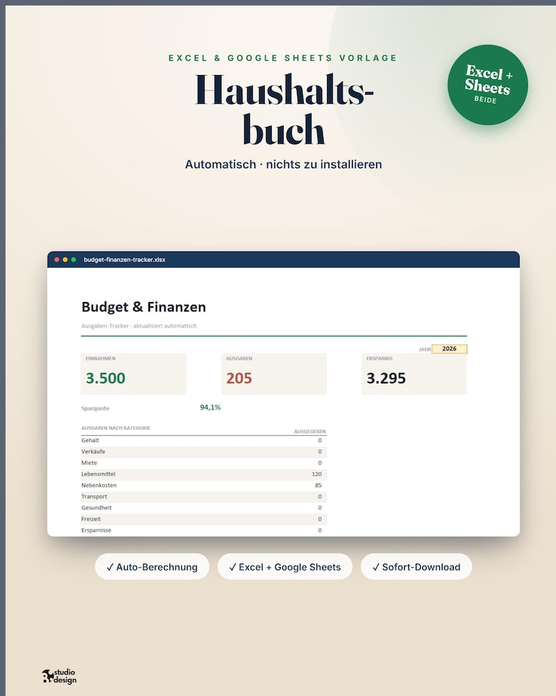 German Budget Spreadsheet, Haushaltsbuch Excel Vorlage image 1