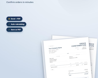 Order Confirmation Template Excel and PDF, Editable Sales Order Form