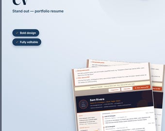 以下が含まれることがあります： デザイナーのポートフォリオ用デジタルクリエイティブ履歴書テンプレート。ライトブルーの背景にダークブルーのテキストが配置されています。経験、学歴、スキルのセクションがあり、Sam Riveraという名前が目立つように表示されています。