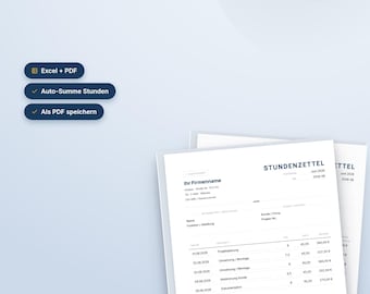 German Timesheet Template Excel and PDF, Stundenzettel Vorlage