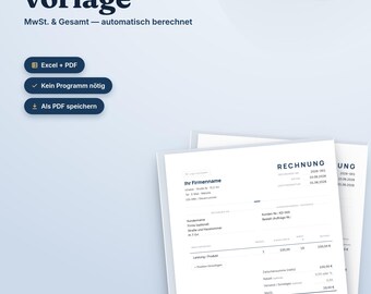 ドイツ語の請求書テンプレート Excel および PDF、Rechnungsvorlage mit MwSt