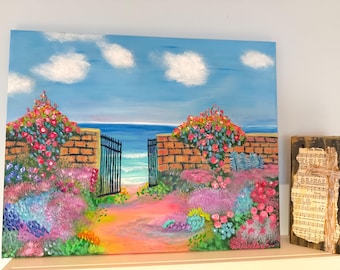 Handgeschilderde canvaskunst: het heiligdom aan zee.