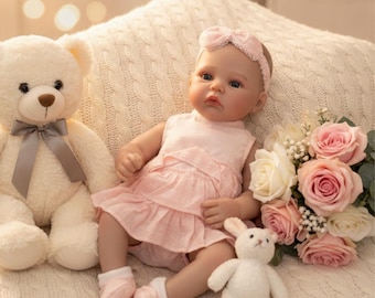 18 Zoll Reborn Baby Girl Doll Ganzkörper Silikon Vinyl Realistische Neugeborene Puppe Lebensechte Baby Geschenk für Mädchen und Sammler
