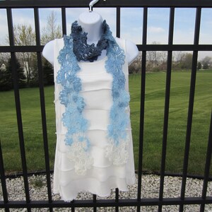 Queen Anne's Lace Scarf in shades of blue and cream. Made to order. All Season Scarf. Beautiful Gift for Girlfriend, Woman. image 4