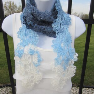 Queen Anne's Lace Scarf in shades of blue and cream. Made to order. All Season Scarf. Beautiful Gift for Girlfriend, Woman. image 1