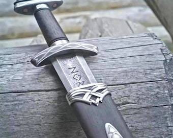 Hand Forged Damascus Steel Viking Northmen Sword, Norse Long Sword Replica with Scabbard, Personalized Wall Display Decor Gift