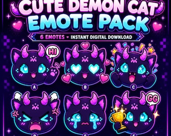 Emotes de gato demonio kawaii / Paquete de chat para streaming con pixel art (Descarga digital)