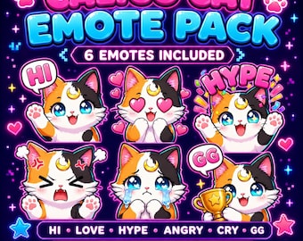 Paquete de emoticonos de gatos calico para Twitch / Emoticonos kawaii para streams / Emoticonos de gatos para Discord / Descarga digital
