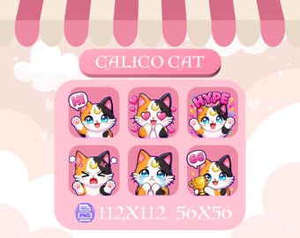 Calico Cat Twitch Emotes Pack | Cute Kawaii Stream Emotes | Discord Cat Emotes | Digital Download