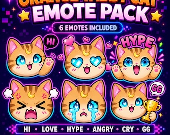 Paquete de emoticonos de gato atigrado naranja para Twitch / Emoticonos kawaii para streamers / Emoticonos para chat de Discord / Descarga digital