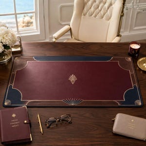 Elegant Art Deco Desk Mat Sophisticated Burgundy Large Mouse Pad Professional Home Office Women Workspace - The Career Pivot