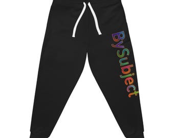 BySubject Metallic Wordmark Joggers | Black Logo Sweatpants | Upper-Leg Graphic Pants