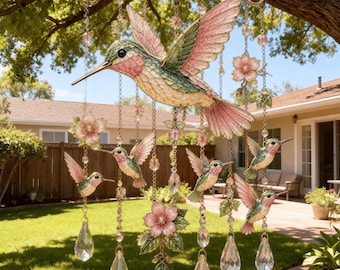 Handmade hummingbird-themed hanging wind chimes to decorate rooms and balconies/gardens.