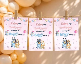 Editable Bluey Thank You Card (Girl), Kids Party Invitation (Digital Download)