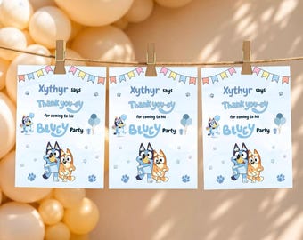 Editable Bluey Thank You Card, Kids Party Invitation (Digital Download)