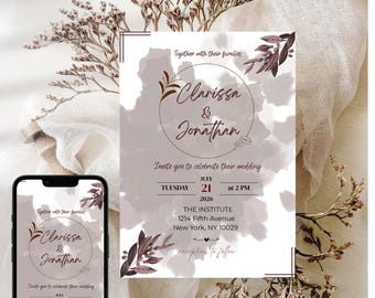 Burgundy Wedding Invitation Template: Moody Romantic Canva Design (Digital Download)