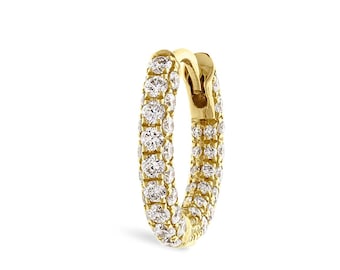Lab Grown Diamond Five Row Pave Hoop Earring 14k Solid Gold Clicker Ring Pave Ring Worn With Any Of The Charms Hoop Earrings