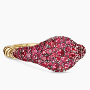 18-karätiger Gelbgold-Ring mit Rubin- und Diamantpavé, 8 mm, Statement-Ring, zierlicher Pavé-Ring für Damen