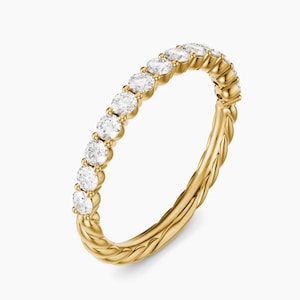 2.5mm Lab Created Diamond Wedding Band Women, Pave Half Eternity Wedding Ring,14K Solid White Gold Stackable Ring, Wedding Band Gift for her
