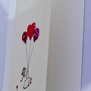 Handmade Birthday Card, Girl with Balloons, Blank Greeting Card (Includes Envelope)