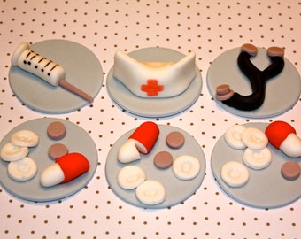 NURSE / DOCTOR  -  Fondant Cupcake, and Cookie Toppers - 1 Dozen