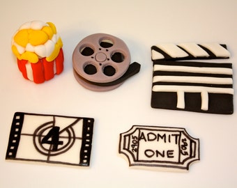MOVIE LOVER-  Fondant Cupcake, and Cookie Toppers - 1 Dozen