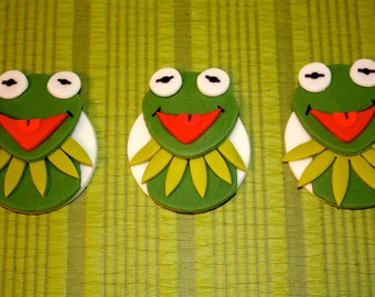 LOVEABLE FROG CHARACTER  -  Fondant Cupcake, and Cookie Toppers - 1 Dozen