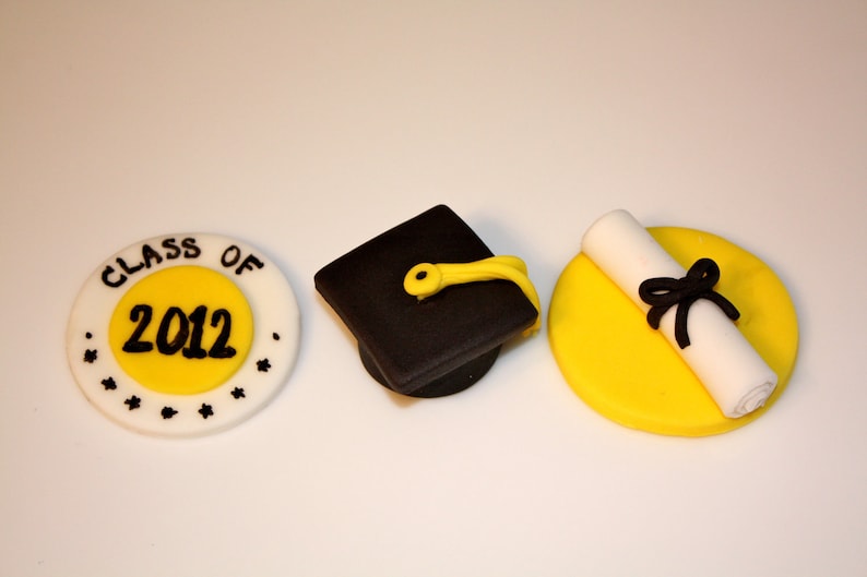 GRADUATION Fondant Cupcake, and Cookie Toppers 1 Dozen image 1