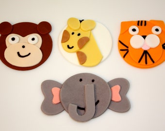 ZOO and CIRCUS ANIMALS  -  Fondant Cupcake, and Cookie Toppers - 1 Dozen