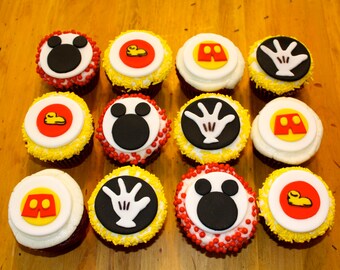 MICKEY MOUSE  -  Fondant Cupcake, and Cookie Tops - 1 Dozen