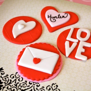 ROMANTIC LOVE LETTER Fondant Cupcake, and Cookie Toppers 1 Dozen image 2