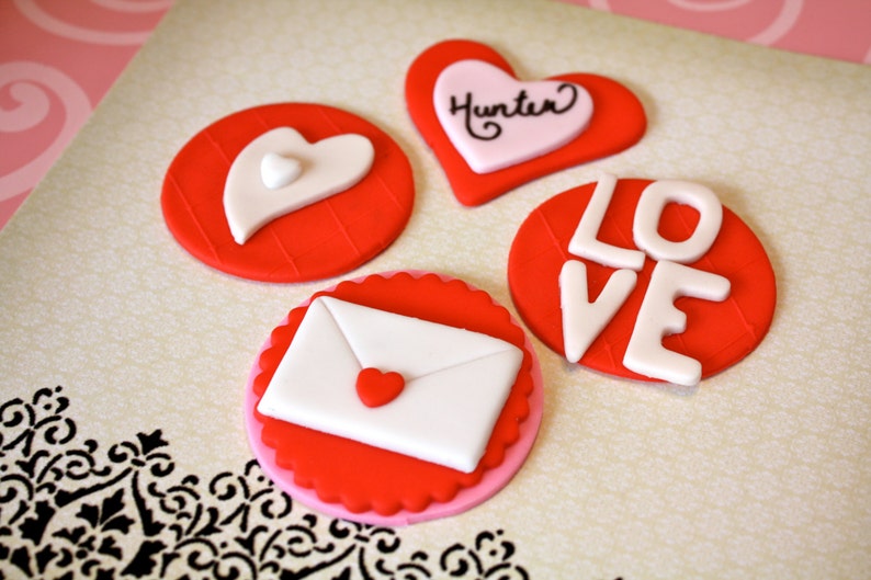 ROMANTIC LOVE LETTER Fondant Cupcake, and Cookie Toppers 1 Dozen image 2