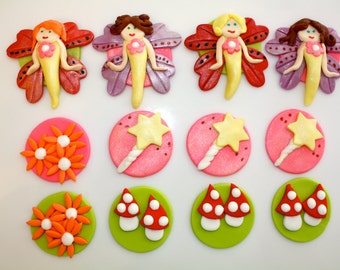 Fondant WOODLAND FAIRIES - Cupcake, and Cookie Toppers - 1 Dozen