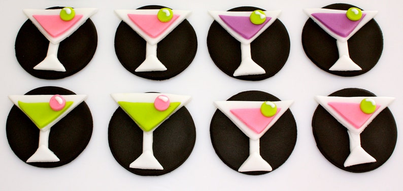 MARTINI ALCOHOL Fondant Cupcake, and Cookie Toppers 1 Dozen image 1