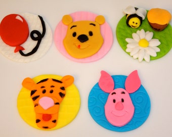 HONEY BEAR, Winnie, and FRIENDS -  Fondant Cupcake, and Cookie Toppers - 1 Dozen