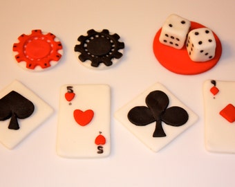 POKER GAME PLAYER  -  Fondant Cupcake, and Cookie Toppers - 1 Dozen