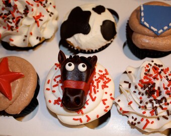 COWBOY / HORSE  -  Fondant Cupcake, and Cookie Toppers - 1 Dozen