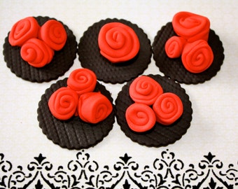 ROSES ARE RED  -  Fondant Cupcake, and Cookie Toppers - 1 Dozen