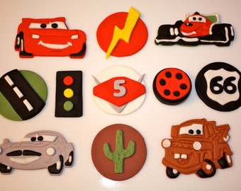 Fondant CARS and FRIENDS RACE Set  -  Cupcake, and Cookie Toppers - 1 Dozen