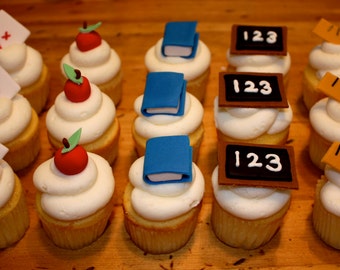 MINI SCHOOL DAYS - Fondant Cupcake, and Cookie Tops - 1 Dozen (for mini cupcake size)