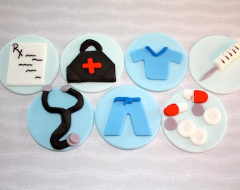 NURSE / DOCTOR  -  Fondant Cupcake, and Cookie Toppers - 1 Dozen