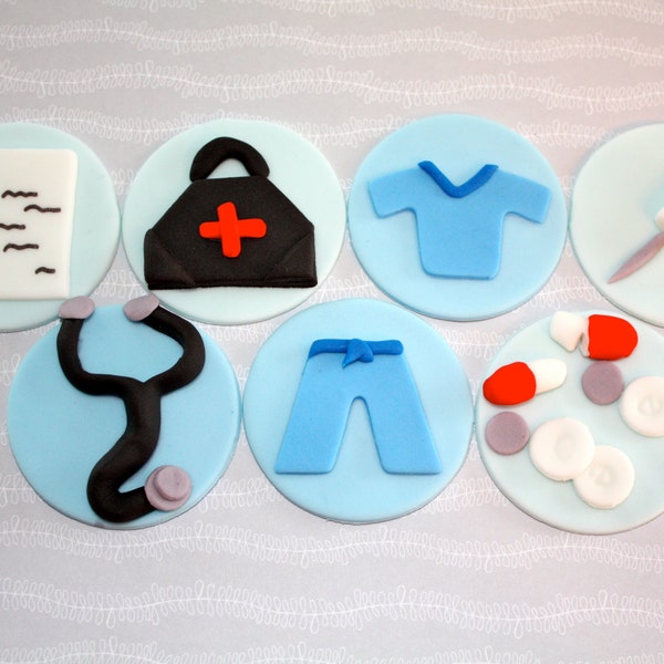 NURSE / DOCTOR  -  Fondant Cupcake, and Cookie Toppers - 1 Dozen