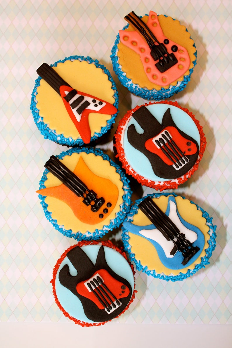 Fondant ROCK STAR GUITAR Cupcake and Cookie Toppers 1 Etsy