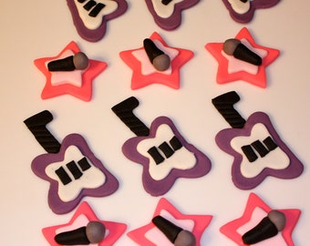 GUITAR ROCK STAR  Music -  Fondant Cupcake, and Cookie Toppers - 1 Dozen